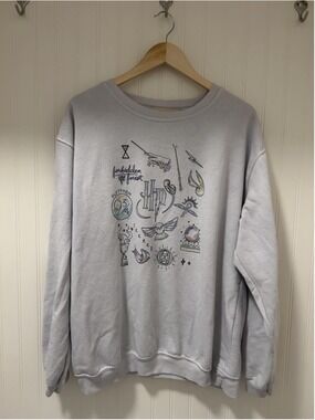 Harry Potter Sweatshirt Womens Large Gray Fleece Graphic Icons Crewneck Pullover